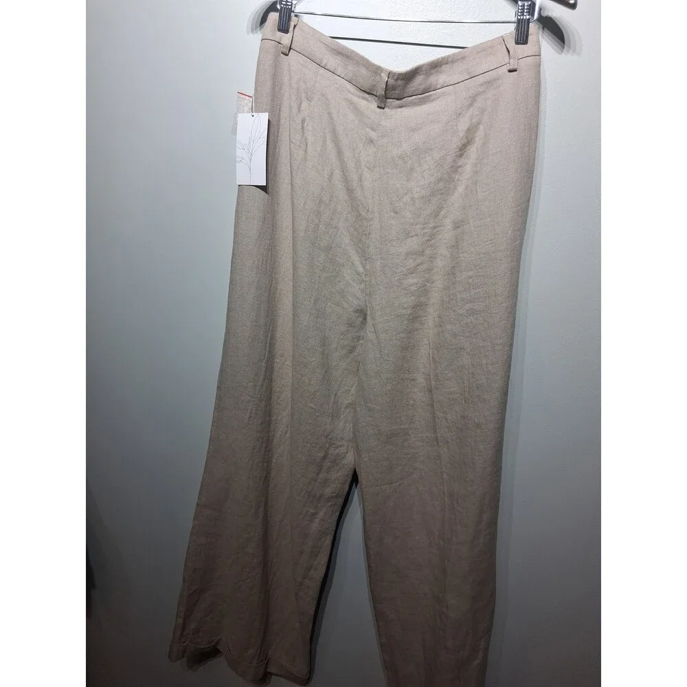 Free People Lyla 100 % Linen Wide Leg Pants In Sand Size 8 NWT